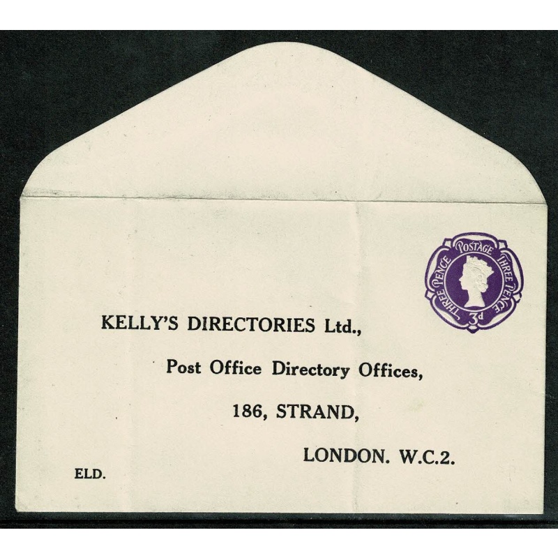 1957 3d violet STO envelope. "Kelly's Directories"