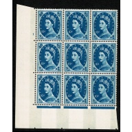 1966 10d Prussian blue 2B Wmk Multiple Crowns . Cylinder 1 no dot block of nine Perf Type A (E/I) SG 617d