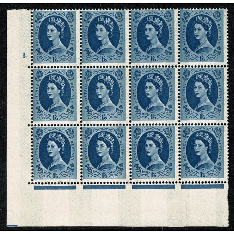 1966 1/6 grey-blue 2B Wmk Multiple Crowns . Cylinder 2 dot block of twelve with listed variety. SG 618a